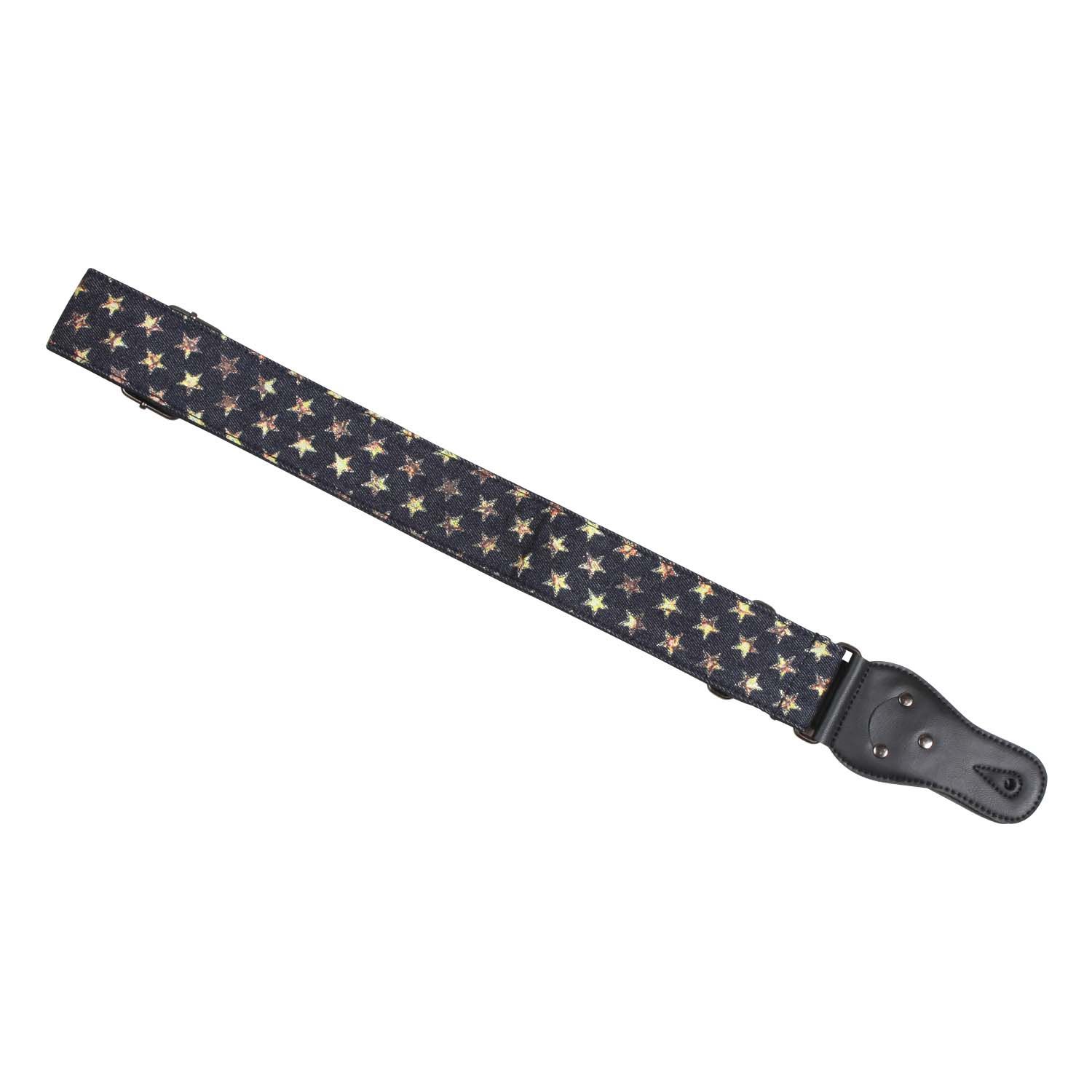 Artist S1102 Denim Guitar Strap with Leather Ends Star Design