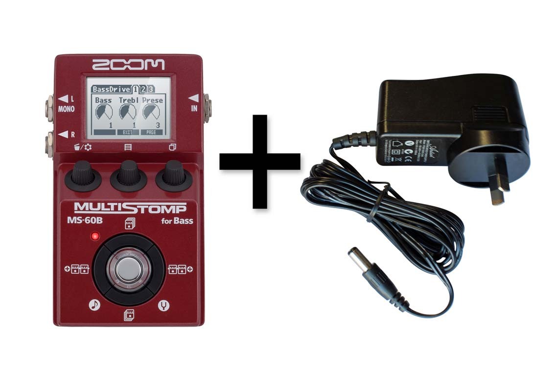 Zoom MS60B Bass Single Stomp Box Multi Effects FX Pedal + 9V Adapter