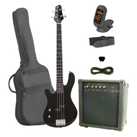 PB1PKLBK Black Left Hand Bass Guitar Package - Amp Tuner Bag 