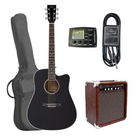 LSPCEQBKPK Acoustic Electric Cutaway Guitar Pack with Guitar Amplifier& Guitar Lead - Black 
