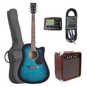 LSPCEQTBBPK Acoustic Electric Cutaway Guitar Pack with Guitar Amplifier& Guitar Lead - Blue 