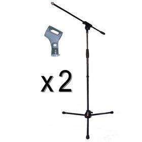 MS006BK 2 pack - Black Heavy Duty Boom Microphone/Mic Stand + Mic Clips