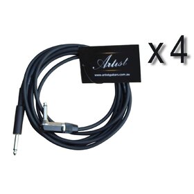 GC10R 4 Pack  10ft/3M Guitar Lead / Cable - Double Heat-shrink (1 Right Angle Jack)