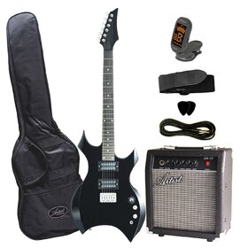 AG31BKPK Black Electric Guitar Pakage with Metal Style Shaped Body + Amp, Tuner, Strap & Lead