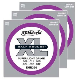 EHR320 3 Pack D'Addario EHR320 Electric Guitar Strings Half Round Super Lite 9-42