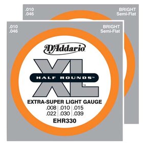 EHR330 2 Pack D'Addario EHR330 Electric Guitar Strings Half Round X-Super Lite 8-39