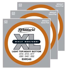 EHR340 3 Pack D'Addario EHR340 Electric Guitar Strings Half Round Reg Lite/Heavy 10-52
