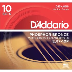 EJ17 10 pack D'Addario EJ17 Phosphor Bronze Acoustic Guitar Strings Med 13-56