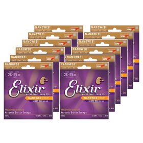 ELX16052 12 Sets Elixir Anti-Rust Phosphor Bronze Nanoweb Coated Acoustic Guitar Strings, 12-53