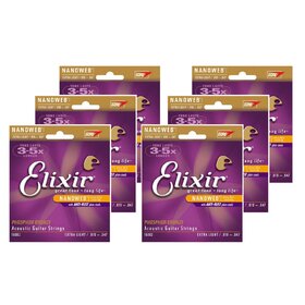 ELX16002 6 Pack, Elixir Anti-Rust Phosphor Bronze Nanoweb Coated Acoustic Guitar Strings, 10-47