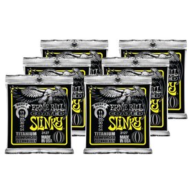 EB3127 6 Pack Ernie Ball 3127 Electric Guitar Strings - Titanium Coated Beefy Slinky (Yellow) 11-54