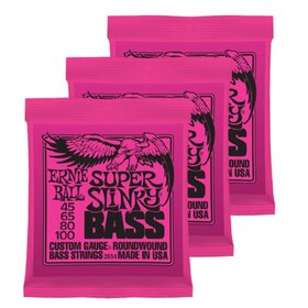 EB2834 3 Pack Ernie Ball 2834 Super Slinky Nickel Wound Bass Guitar Strings .45 - .100