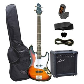 JB1SBPK Artist Electric Bass Guitar Tobacco Sunburst - Package - Wilkinson Pickups with Amp & Accessories
