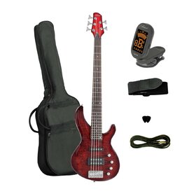 Artist AG505QMRDSPLUS 5 String Electric Bass Guitar with Active Pickups
