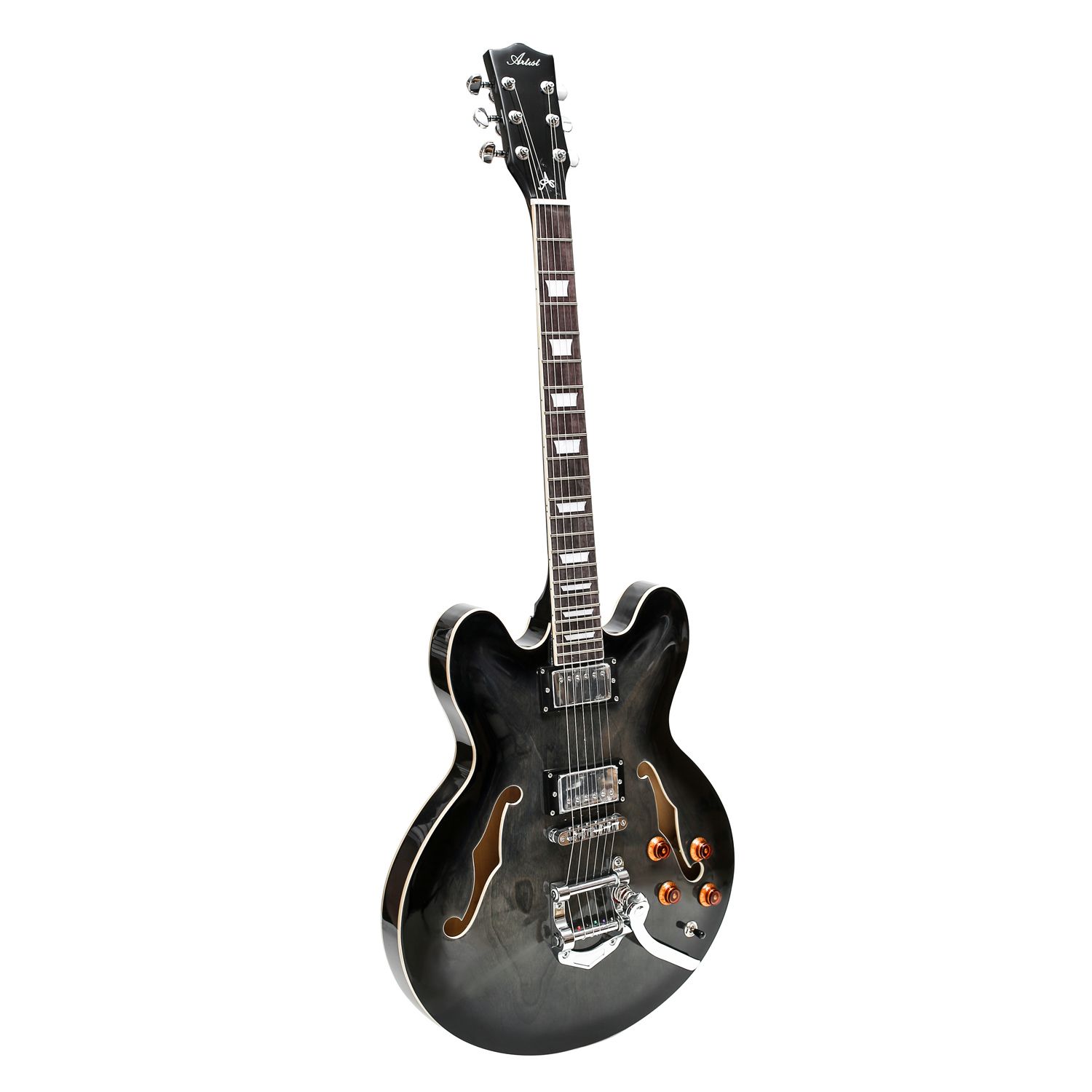 Artist BlackCherry7 Gloss Hollow Body Electric Guitar + Roller Vibrato