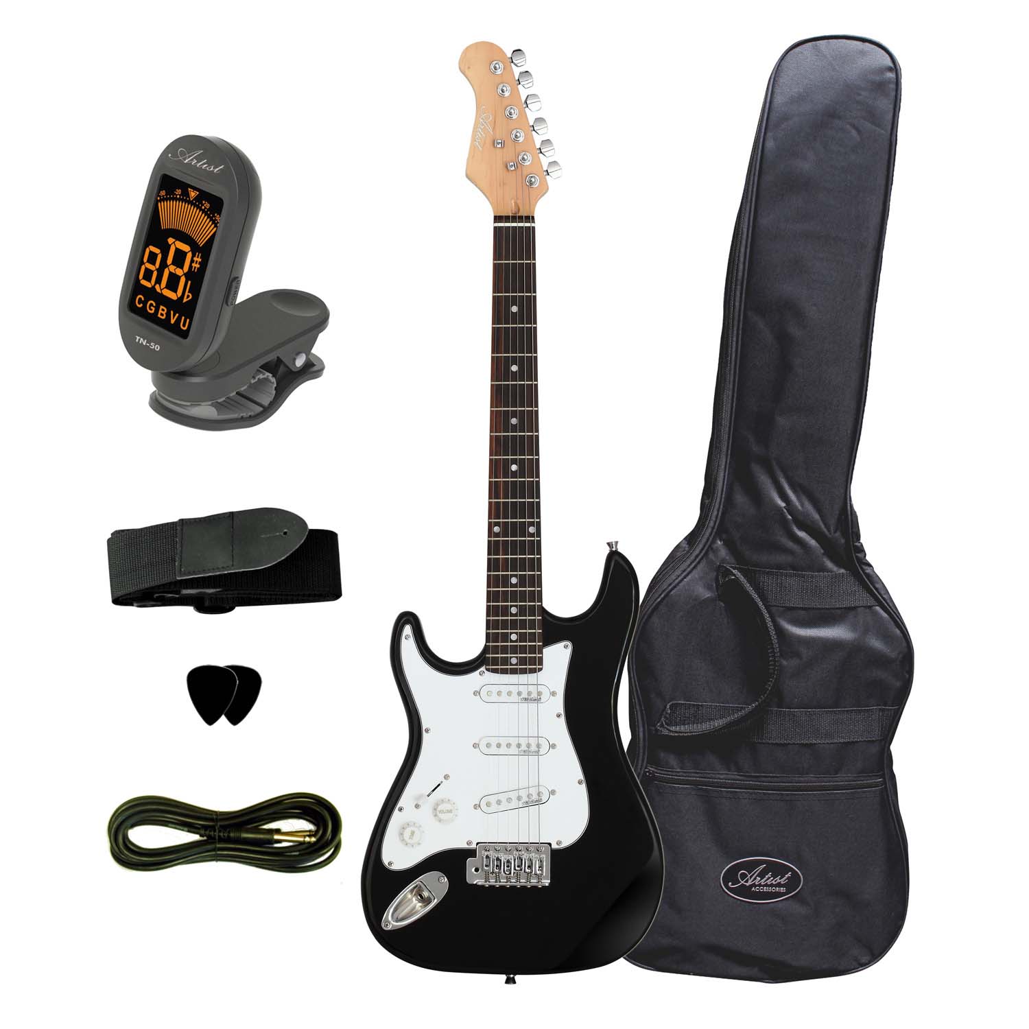 artist st34bkl 3 4 size left handed black electric guitar pack 3 4 size electric guitar