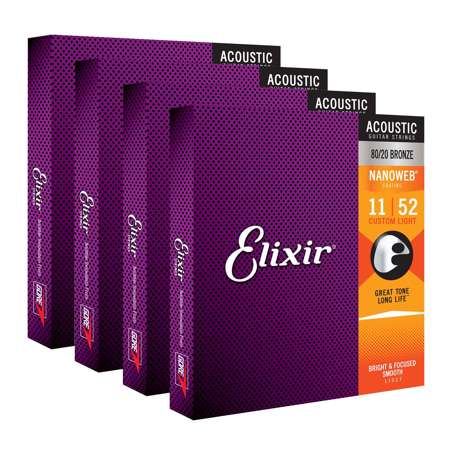 Elixir Acoustic Guitar Strings Elixir 11027 11-52 80/20 Nanoweb Acoustic Guitar Strings - 4PK