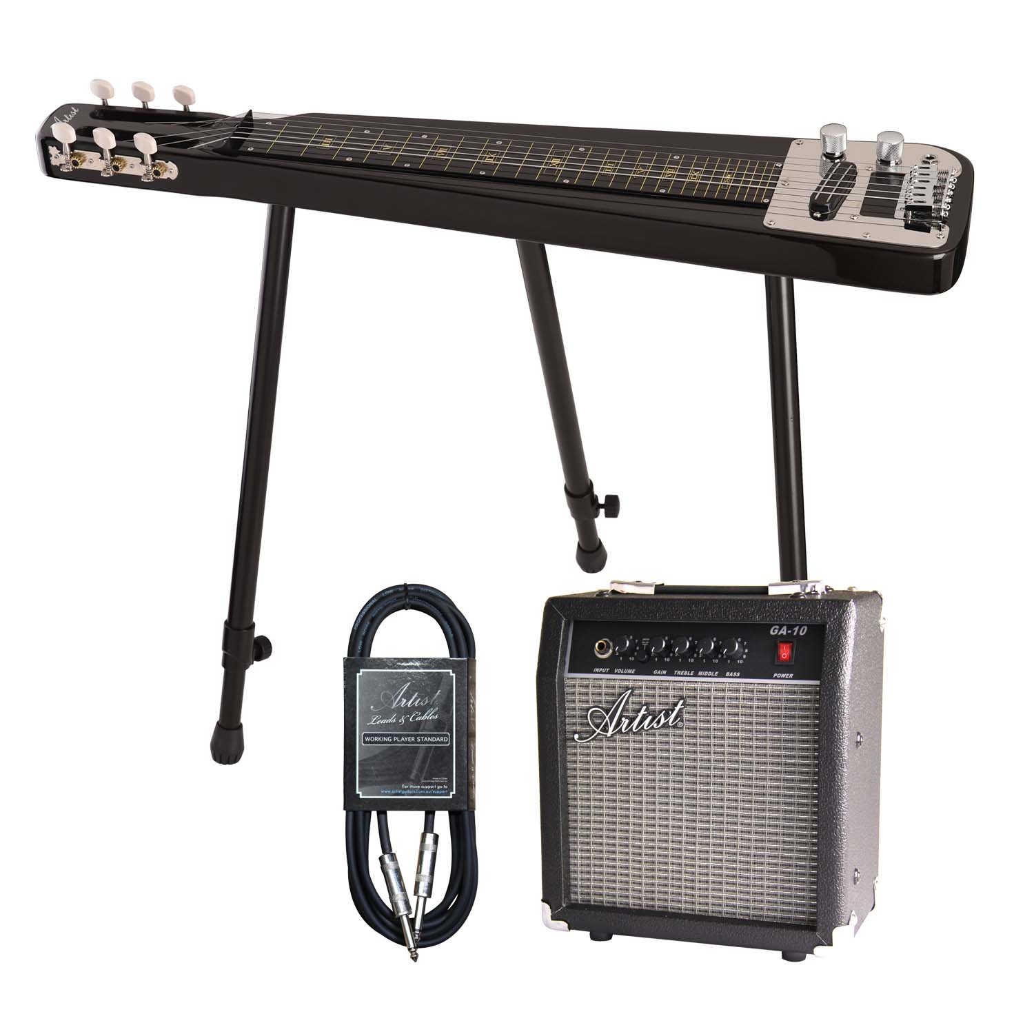 Artist MSL110PK Lap steel 6 String Metallic Black + Amp and Cable/Lead