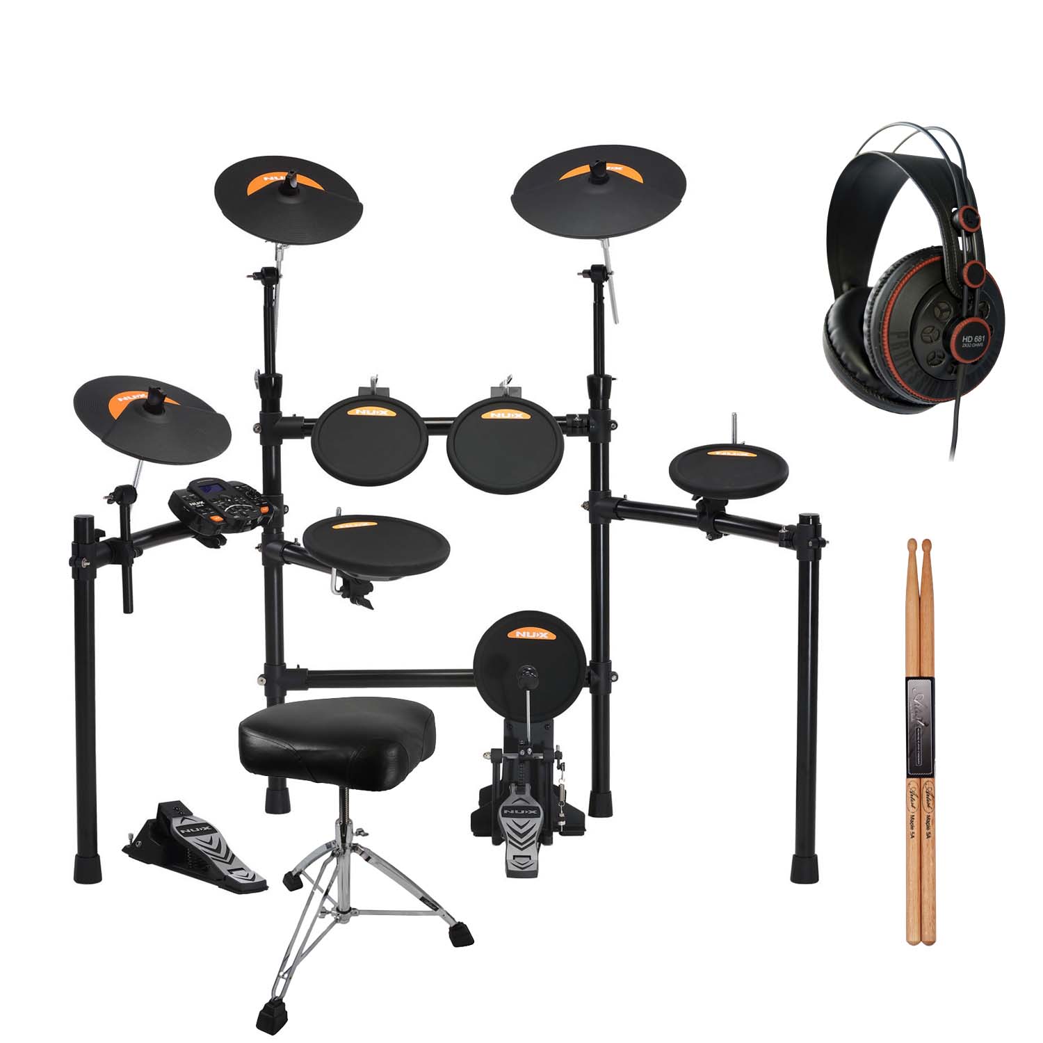 NuX DM2 8 Piece Digital Electronic Drum Kit +Headphones +Premium Stool