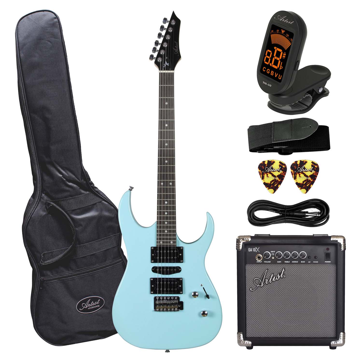 Artist AG45 Sonic Blue Electric Guitar Plus Accessories with Amp