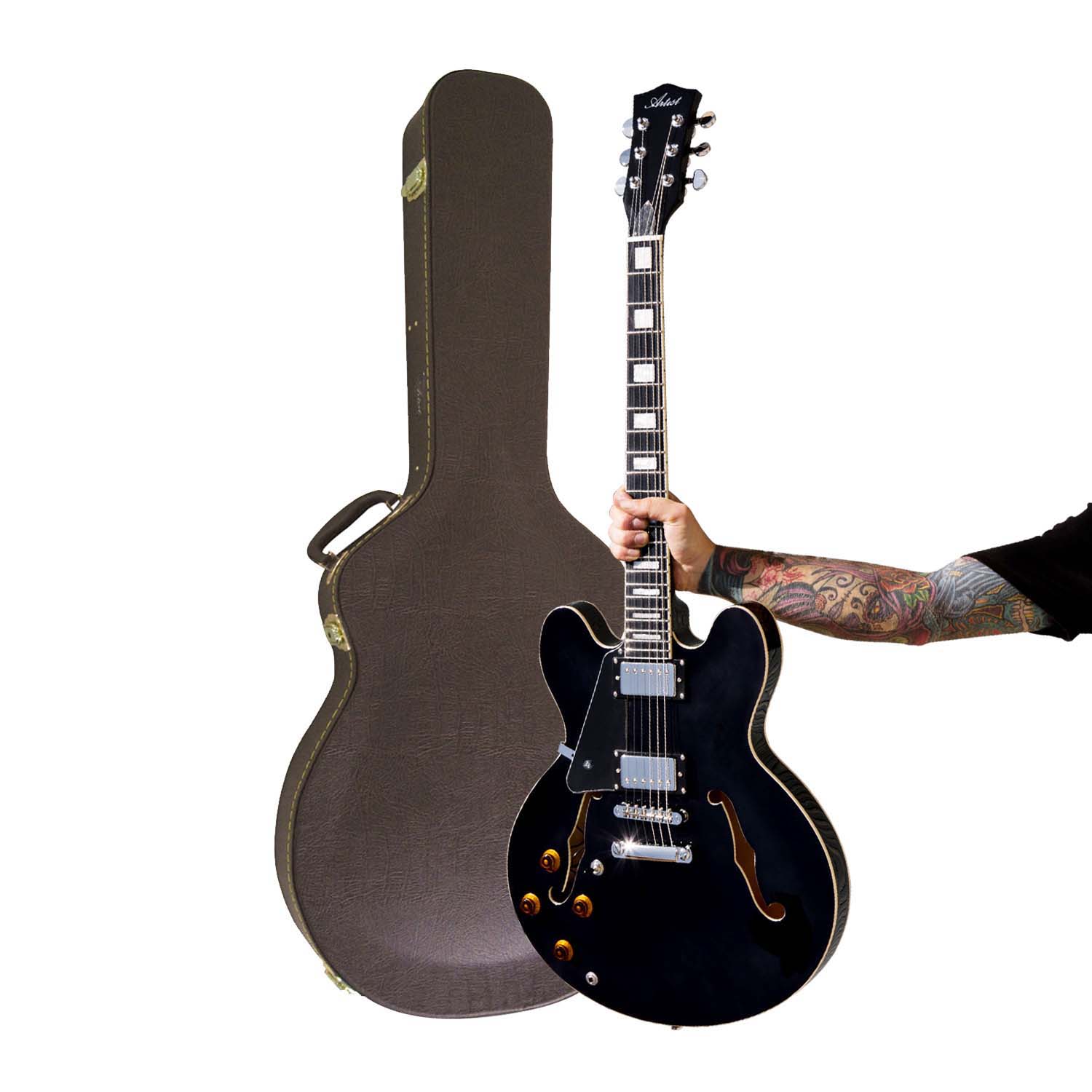 Artist BLACK58 Left Handed Semi Hollow Electric Guitar + Hard Case