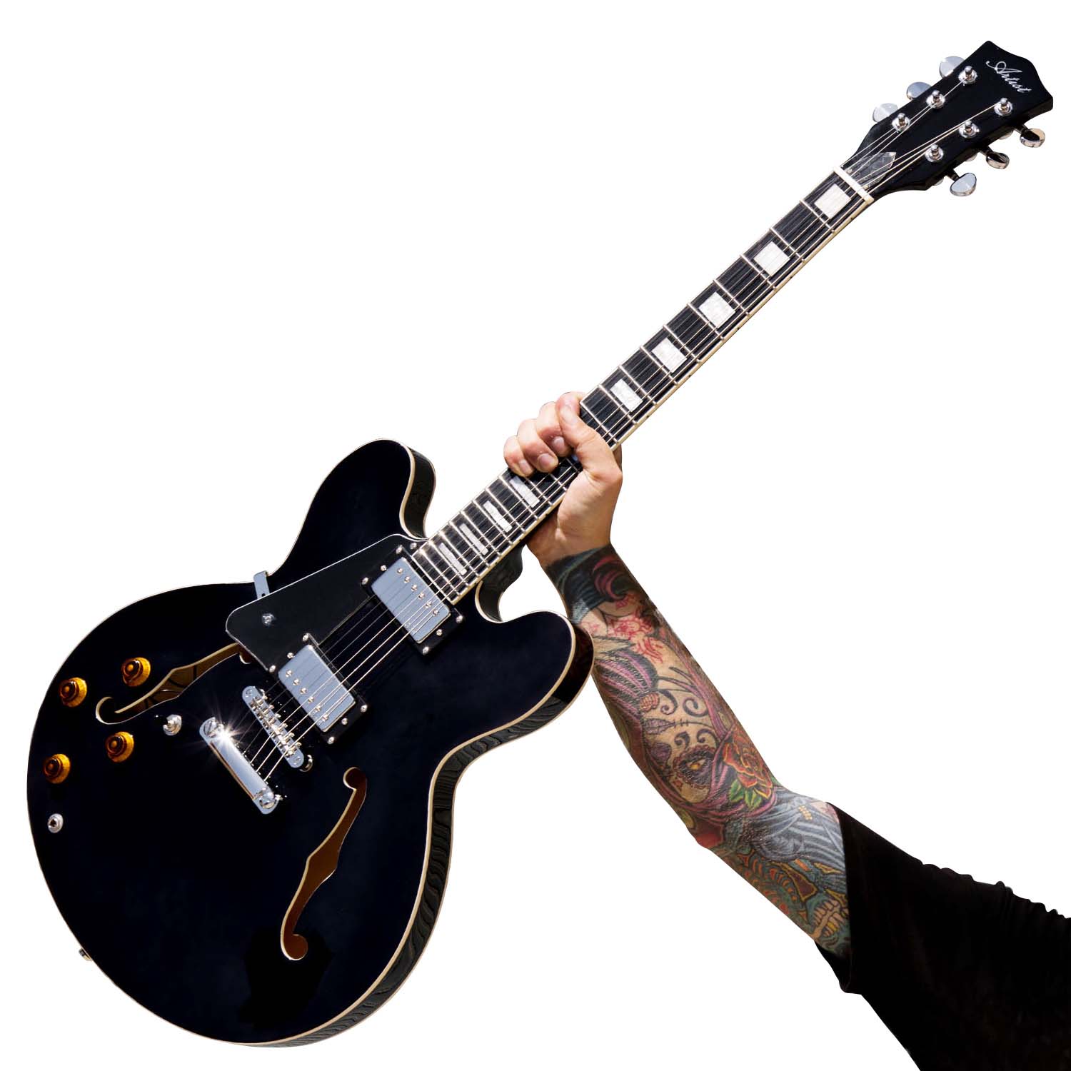 Customer Returned Artist BLACK58 Black Left Handed Semi Hollow Electric Guitar