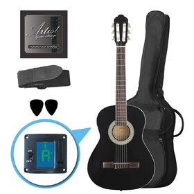 Artist CL34BK 3/4 Size Classical Guitar Pack, Nylon String - Black