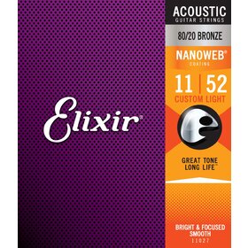 Elixir 11027 11-52 80/20 Nanoweb Acoustic Guitar Strings 