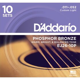 D'Addario EJ26 11-52 Phosphor Bronze Acoustic Guitar Strings 10 Pack