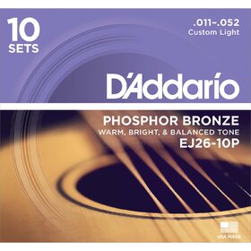 D'Addario EJ26 Phosphor Bronze Acoustic Guitar 11-52, 10 Pack