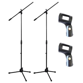 Artist MS017 2 Pack - Budget Black Boom Mic Stand & Mic Clips