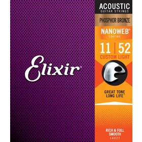 Elixir 16027 11-52 Nanoweb Acoustic Guitar Strings 
