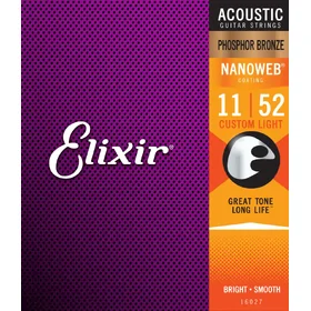Elixir 16027 11-52 Nanoweb Acoustic Guitar Strings