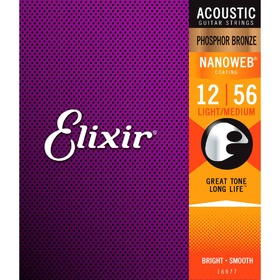 Elixir 16077 12-56 Nanoweb Acoustic Guitar Strings