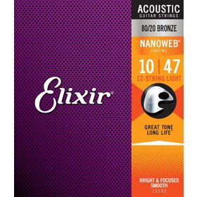 Elixir 11152 10-47 Nanoweb 12 St Lite Acoustic Guitar Strings  