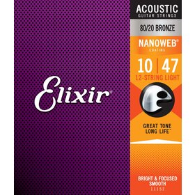 Elixir 11152 10-47 Nanoweb 12 String Lite Acoustic Guitar Strings