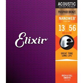 Elixir 16102 13-56 Nanoweb Medium Acoustic Guitar Strings 