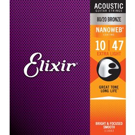 Elixir 11002 10-47 80/20 Nanoweb Ex Light Acoustic Guitar Strings 