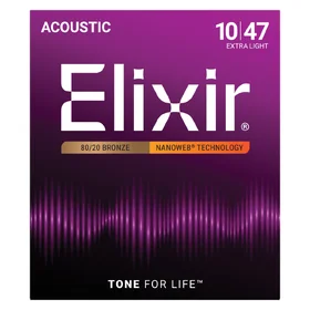 Elixir 11002 10-47 80/20 Nanoweb Ex Light Acoustic Guitar Strings