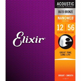 Elixir 11077 12-56 80/20 Nanoweb Acoustic Guitar Strings
