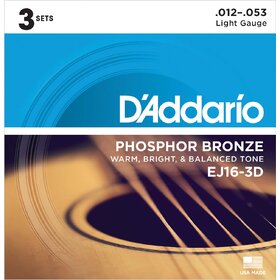 D'Addario EJ16 Phosphor Bronze Acoustic Guitar 12-53, 3 Sets 
