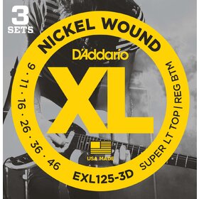 D'Addario EXL125 Electric Guitar Strings 9-46, 3 Sets 