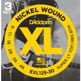 D'Addario EXL125 9-46 Super Light Top Electric Guitar Strings 3 Pack