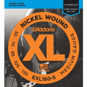 D'Addario EXL160-5 50-135 Electric Bass 5 String Set Medium Wound 