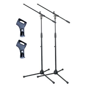 Artist MS012 2 Pack Deluxe Black Boom Mic Stand & Plastic Mic Clip