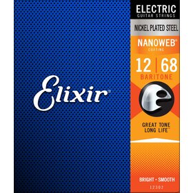 Elixir 12302 12-68 Nanoweb Baritone Electric Guitar Strings 