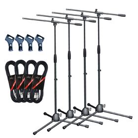 Artist MS017 4 Pack Budget Black Boom Mic Stand with Clips and Cables