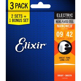 Elixir 16540 9-42 Nanoweb Super Light Electric Guitar Strings 3 Pack