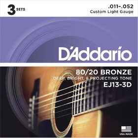 D'Addario EJ13 3 Sets 80/20 Bronze Acoustic Guitar Strings 11-52