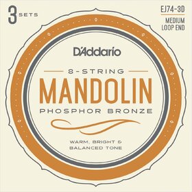 D'Addario EJ74 11-40 Phosphor Bronze Mandolin Strings Medium 3 Pack